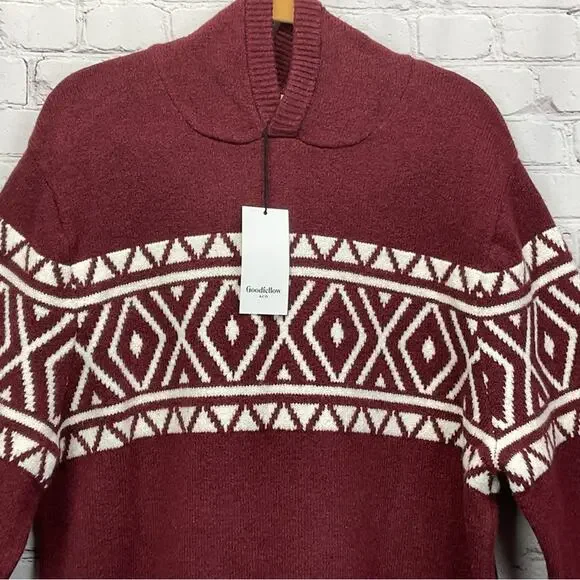 Goodfellow Knit Hooded Sweater Mens Size XXL Burgundy/White Pullover Soft Preppy - Picture 9 of 11